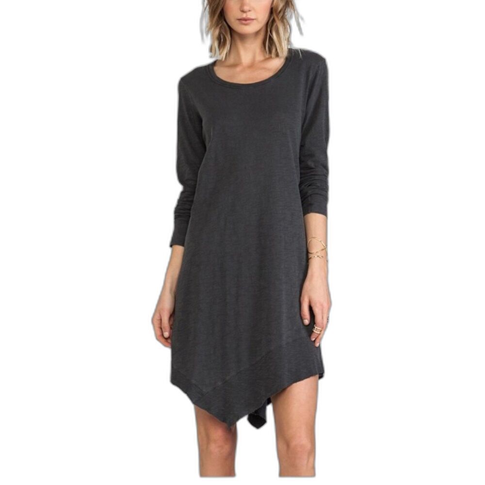 Yak & Yeti Women's NWOT Gray Heathered LS Asymmetrical Hem Short Dress Size S